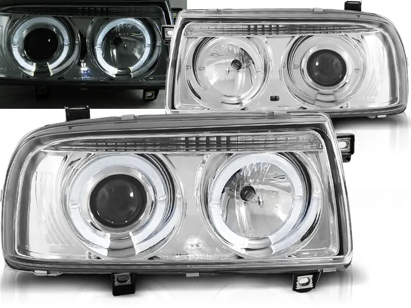 Frontlykter VW VENTO 1992-1998 ANGEL EYES CHROME – bilde 2