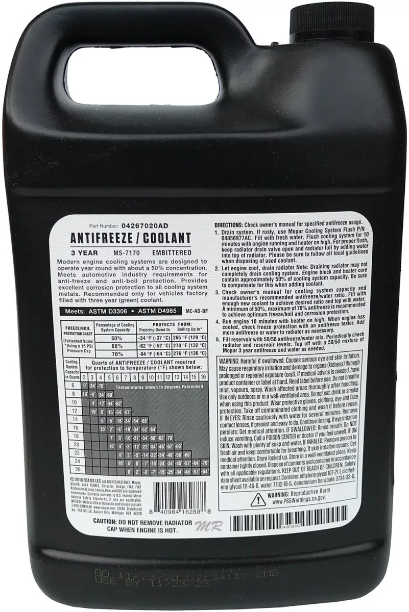 Frostvæske Mopar MS-7170  Formula 3 Years IAT │ Konsentrat Genuine® Green AntiFreeze Coolant - 3,78 L – bilde 2