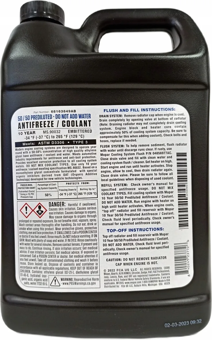 Frostvæske Mopar MS-9769 Formula 10 Years OAT │ Kjølevæske Genuine® Purple AntiFreeze Coolant - 3,78 L – bilde 3
