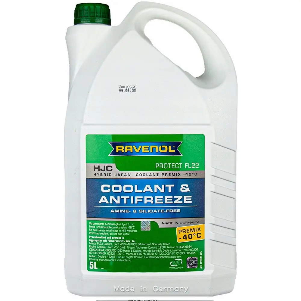 Frostvæske Ravenol HJC FL22 Premix | Green -40℃ LongLife Antifreeze Coolant - 5L Image 1