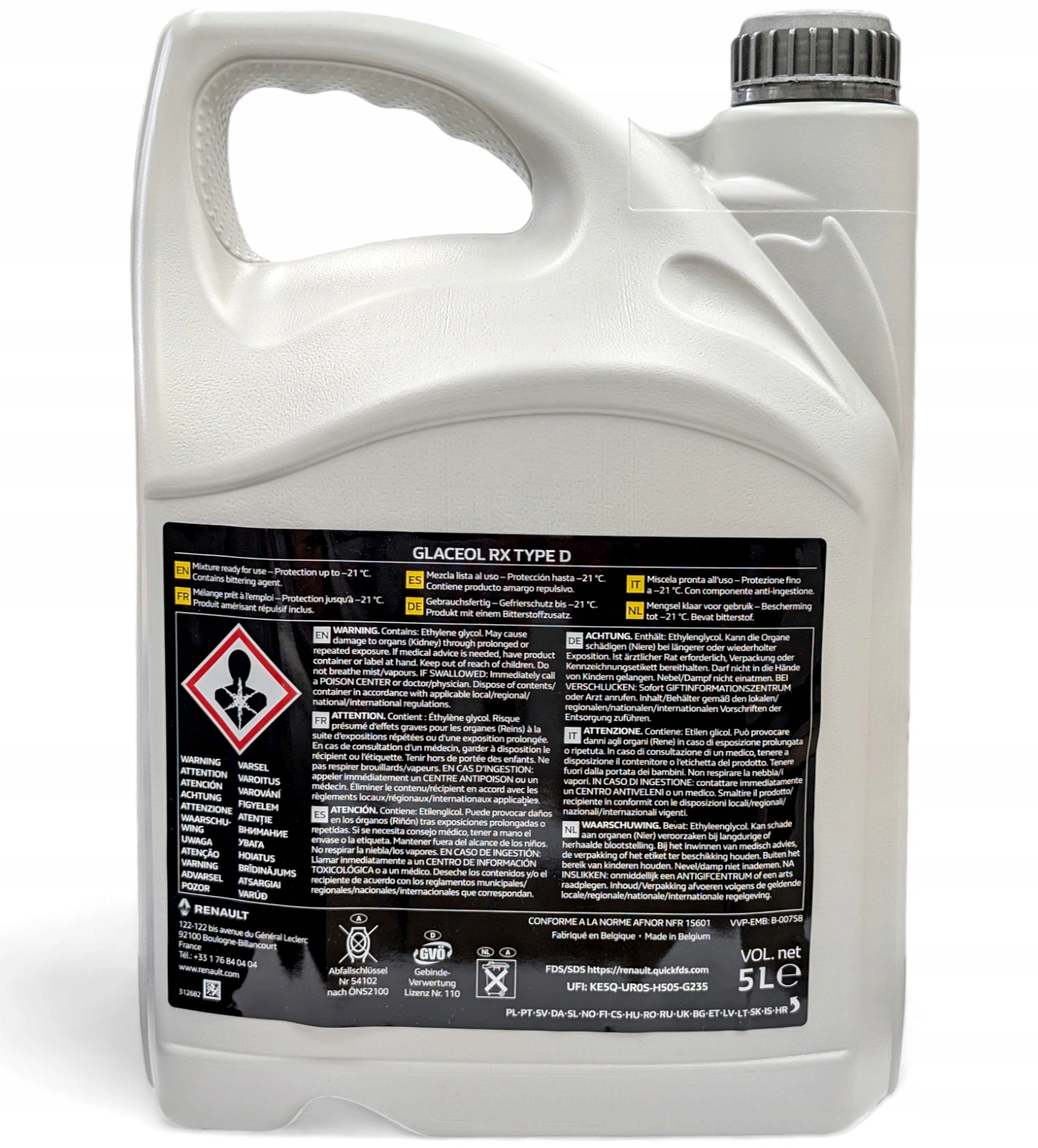 Frostvæske Renault Glaceol RX Type D LDR │ Genuine® Green Coolant Ready To Use  - 5L Image 3
