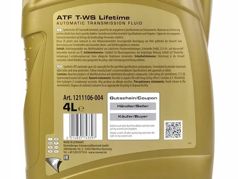 Girolje ATF Ravenol T-WS Lifetime │ Automatic Transmission Fluid - 4L Image 2
