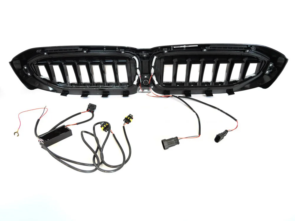 Grill BMW 3 (G20 / G21) 2019 - 2022 │ Sportsgrill med LED - svart double bar – bilde 4