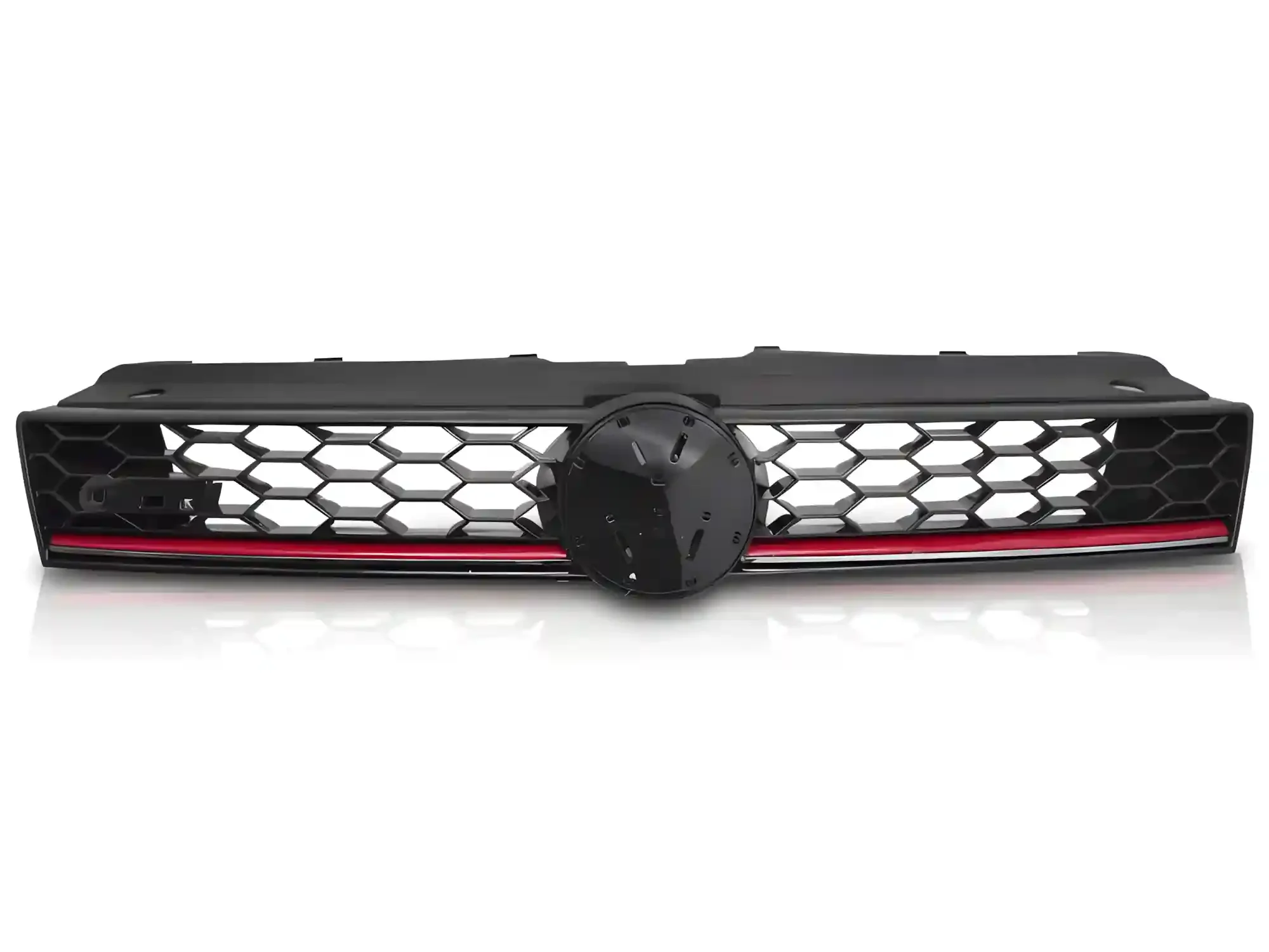 Grill VW Polo (6R) 2009 - 2017 │ Sportsgrill GTI-stil - svart høyglans / rød stripe – bilde 2