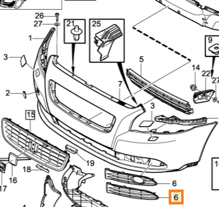 Grillinnsats støtfanger Volvo Genuine® S40 2008-2012 │ høyre, facelift