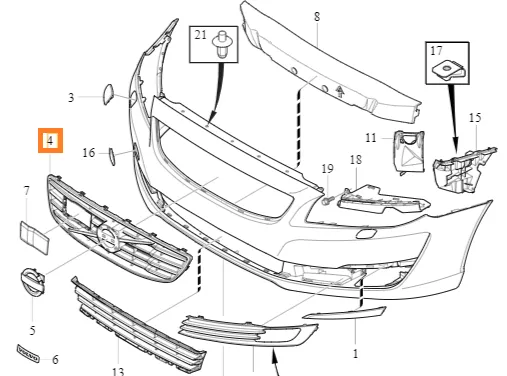 Grillinnsats Volvo Genuine® S80/V70 2014-2016 │ uten CMbB