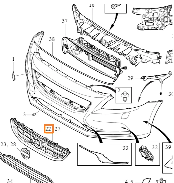 Grillinnsats Volvo Genuine® V40 2017-2019