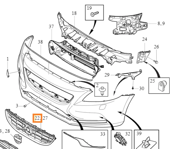 Grillinnsats Volvo Genuine® V40 2017-2019