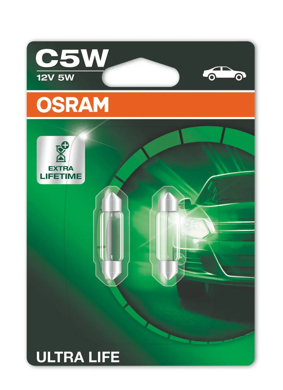 Halogenpære C5W Osram Ultra Life Extra Lifetime - sett 2 stk.
