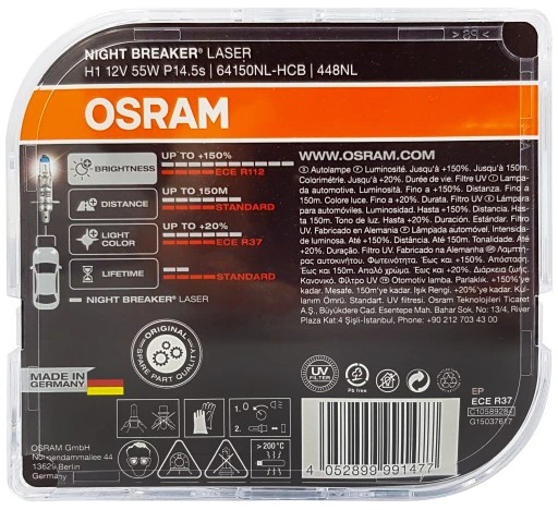 Halogenpære H1 Osram Night Breaker Laser +150% - sett 2 stk. Image 3