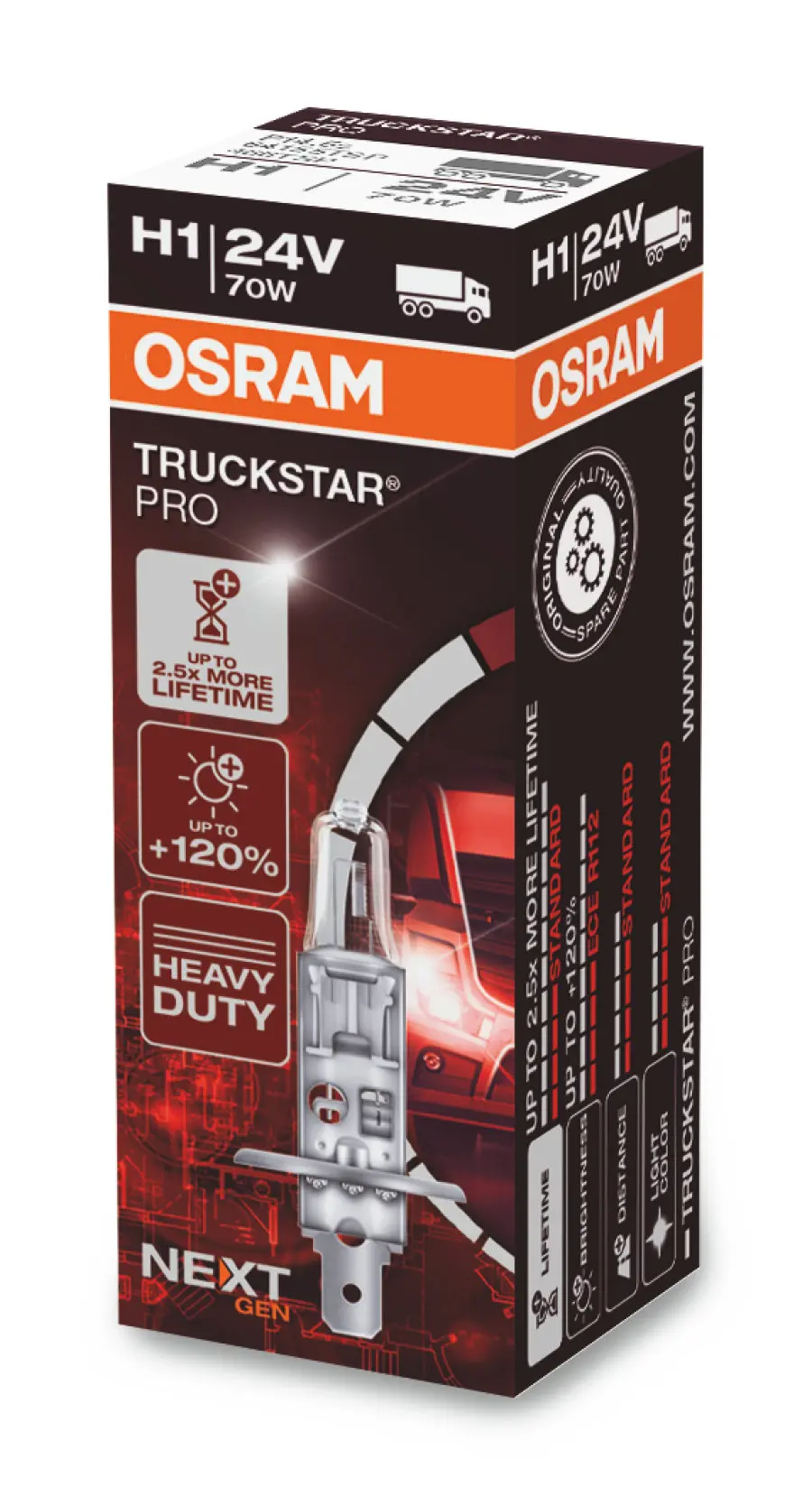 Halogenpære H1 Osram Truckstar Pro  24V +120% - 1 stk. Image 1