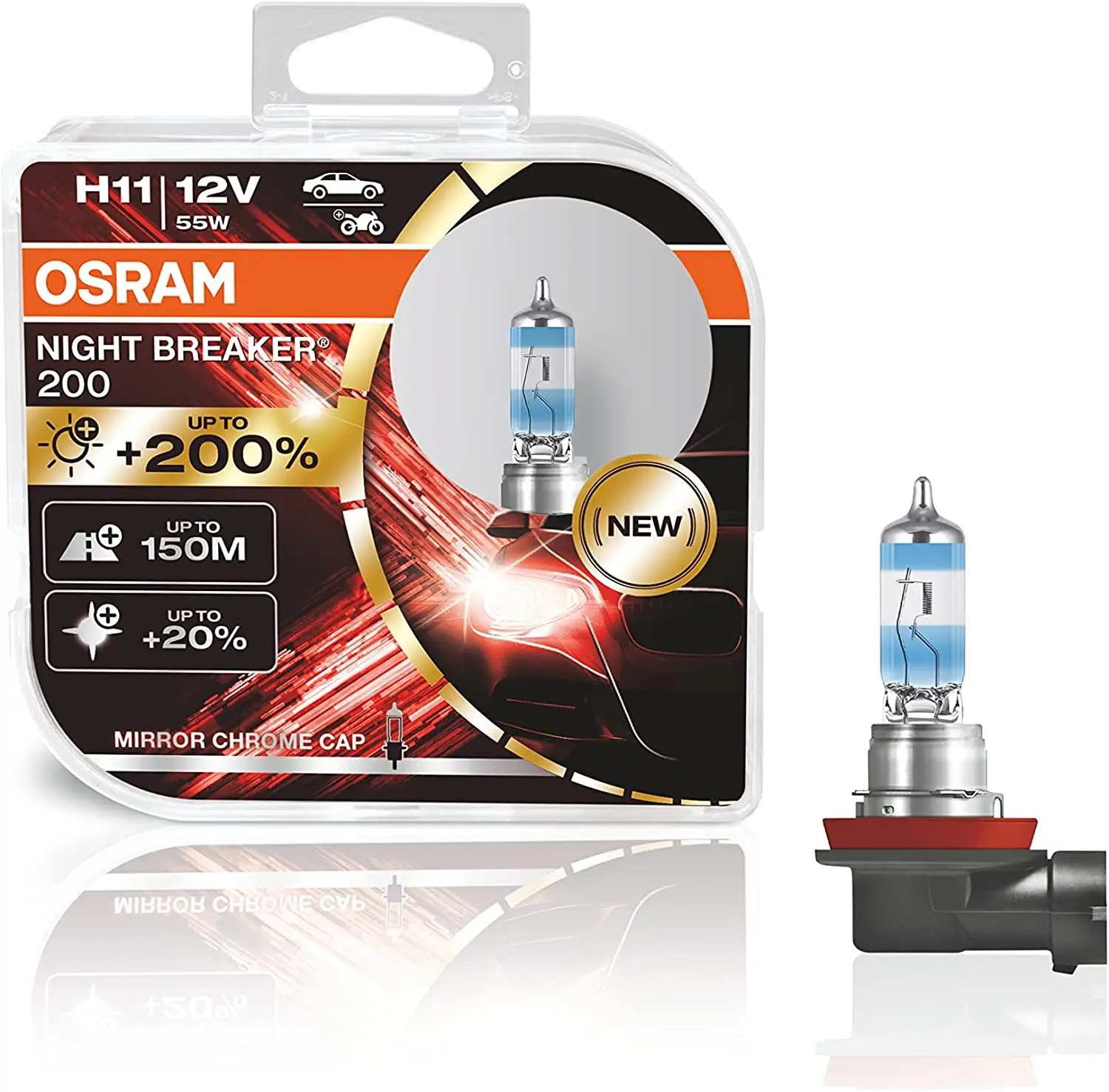 Halogenpære H11 Osram Night Breaker +200% - sett 2 stk. Image 1