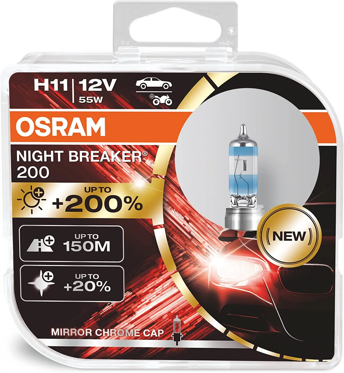 Halogenpære H11 Osram Night Breaker +200% - sett 2 stk. Image 2
