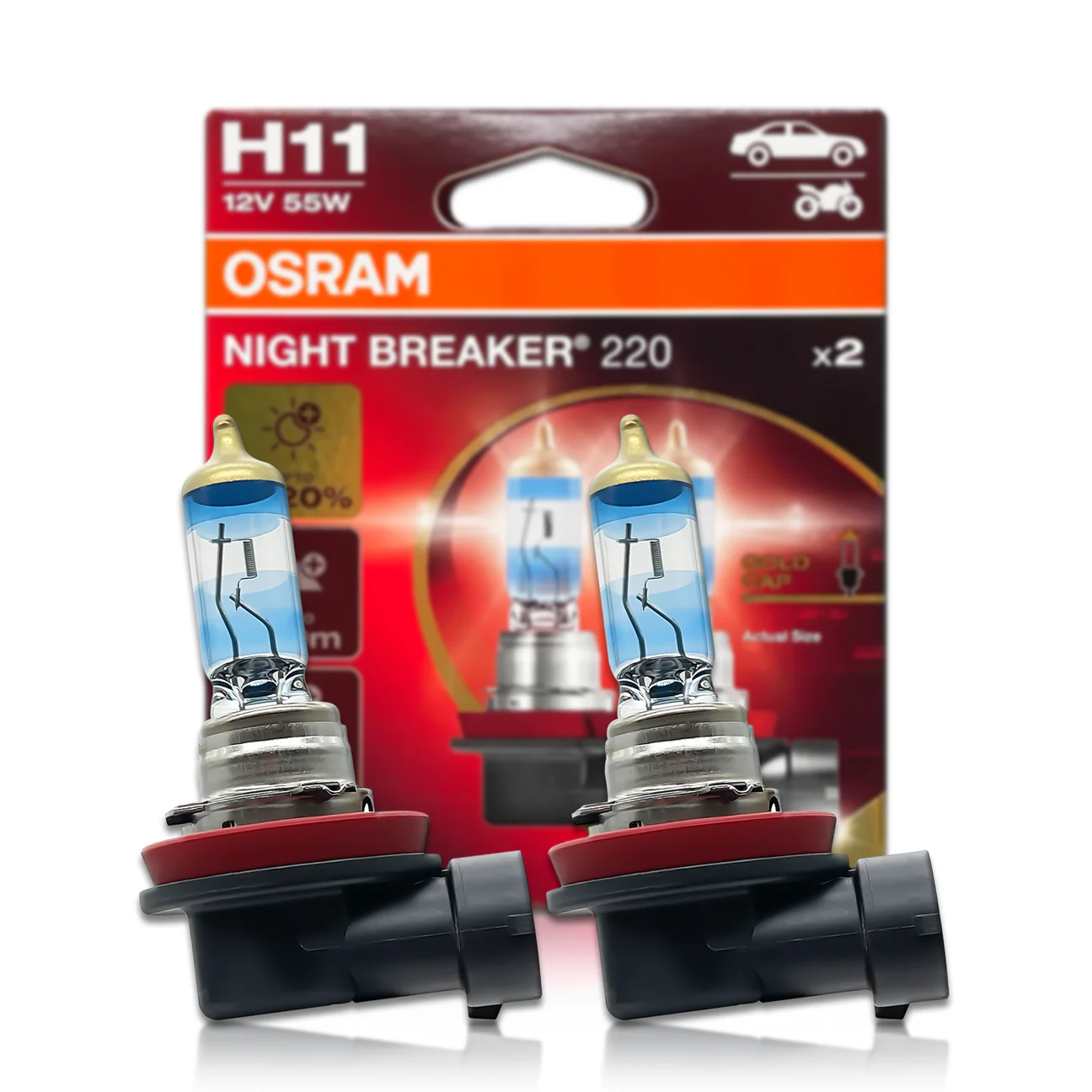 Halogenpære H11 Osram Night Breaker +220% │ ECE-godkjent - sett 2 stk. – bilde 3