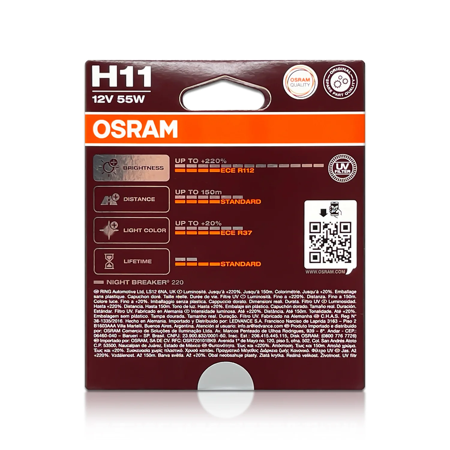 Halogenpære H11 Osram Night Breaker +220% │ ECE-godkjent - sett 2 stk. – bilde 7