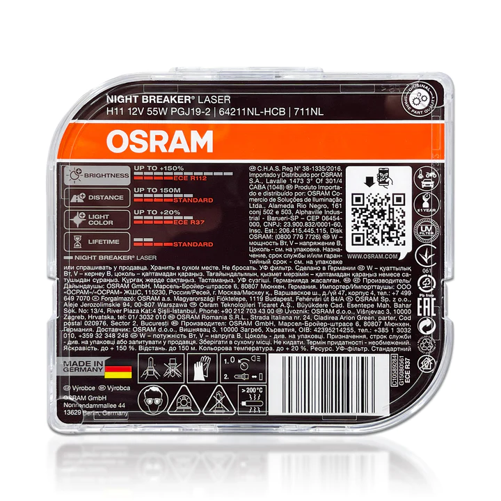 Halogenpære H11 Osram Night Breaker Laser +150% - sett 2 stk. – bilde 3