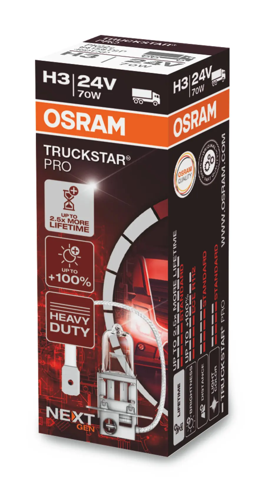 Halogenpære H3 Osram Truckstar Pro  24V +120% - 1 stk.