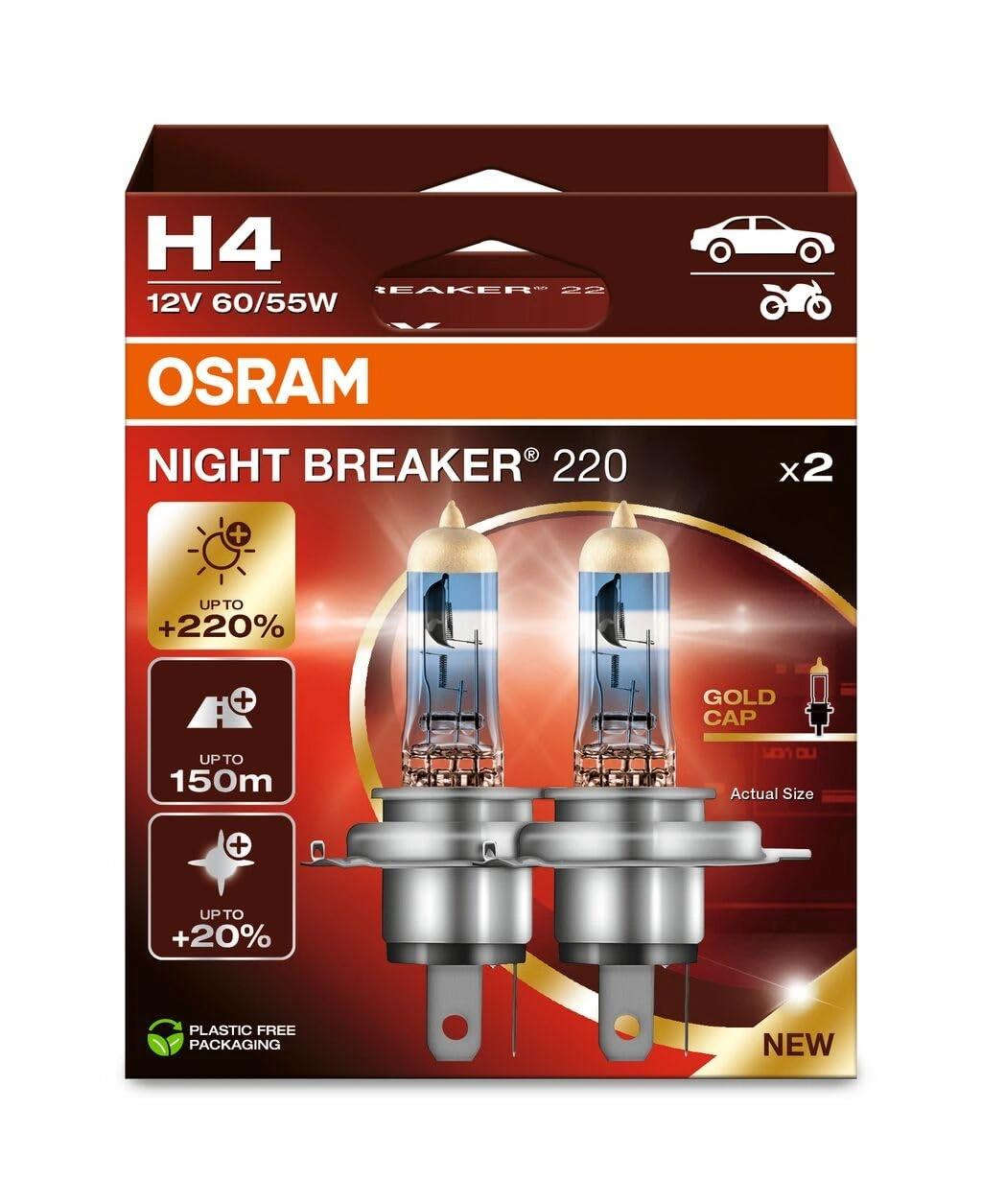 Halogenpære H4 Osram Night Breaker +220% │ ECE-godkjent - sett 2 stk.