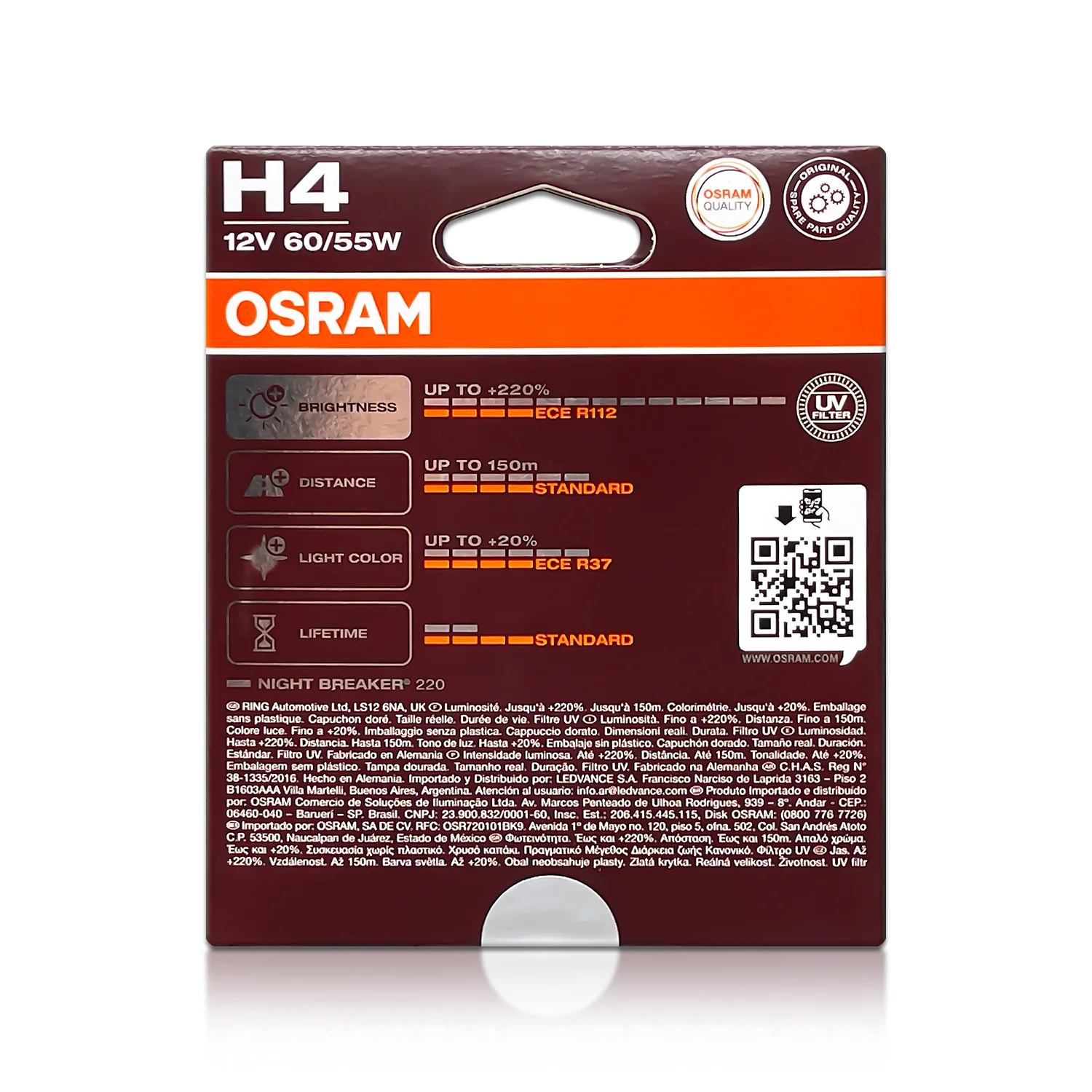 Halogenpære H4 Osram Night Breaker +220% │ ECE-godkjent - sett 2 stk. – bilde 3