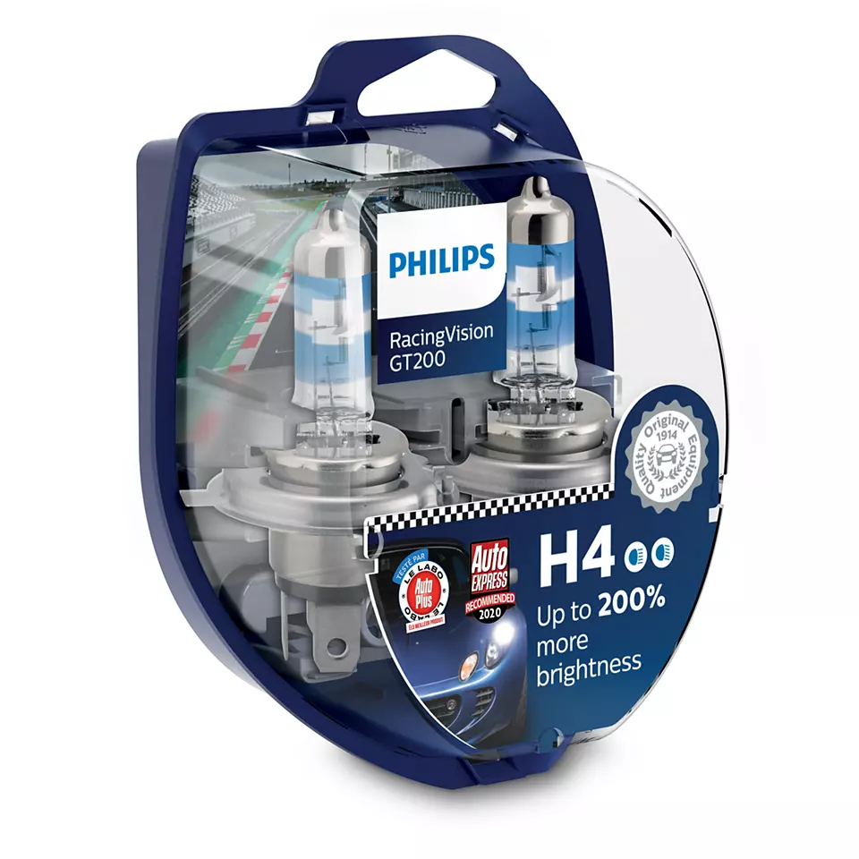 Halogenpære H4 Philips RacingVision GT200 +200% - sett 2 stk.