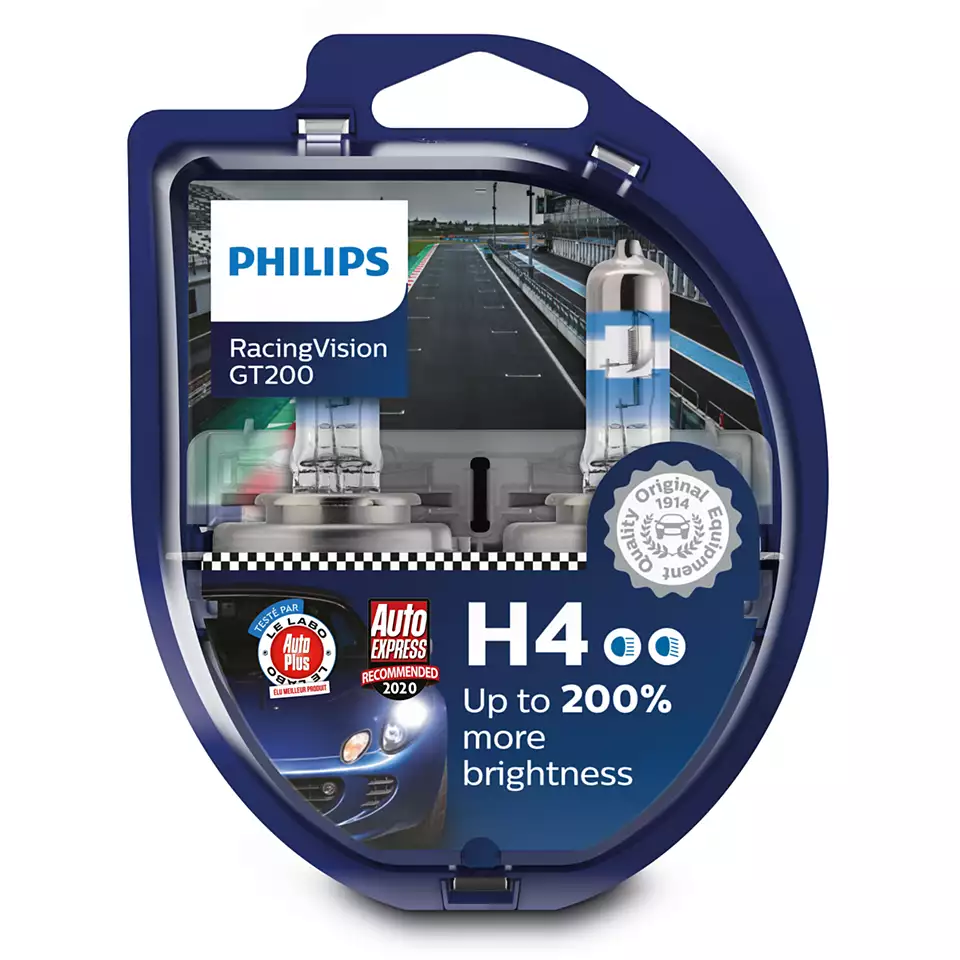 Halogenpære H4 Philips RacingVision GT200 +200% - sett 2 stk. – bilde 2