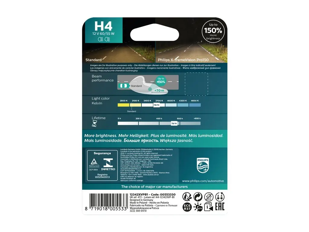 Halogenpære H4 Philips X-tremeVision Pro150 - 1 stk. – bilde 4