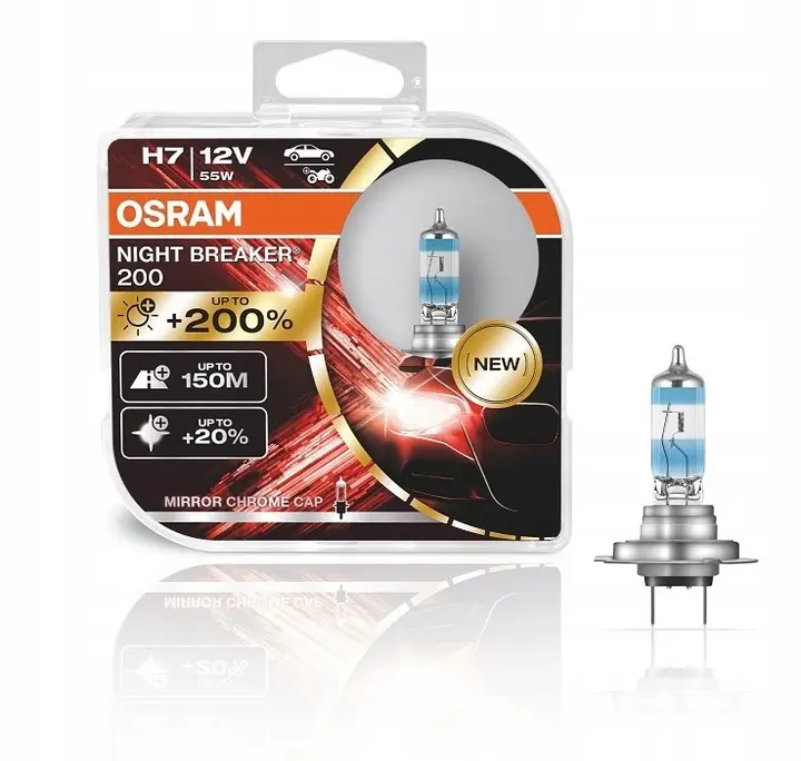 Halogenpære H7 Osram Night Breaker +200% - sett 2 stk.