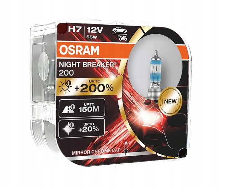 Halogenpære H7 Osram Night Breaker +200% - sett 2 stk. – bilde 3