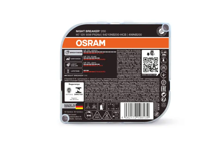 Halogenpære H7 Osram Night Breaker +200% - sett 2 stk. – bilde 4