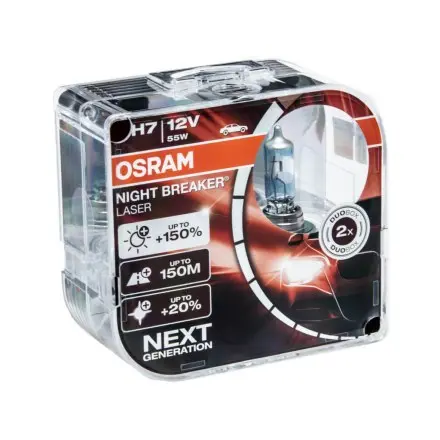 Halogenpære H7 Osram Night Breaker Laser +150% - sett 2 stk. Image 1