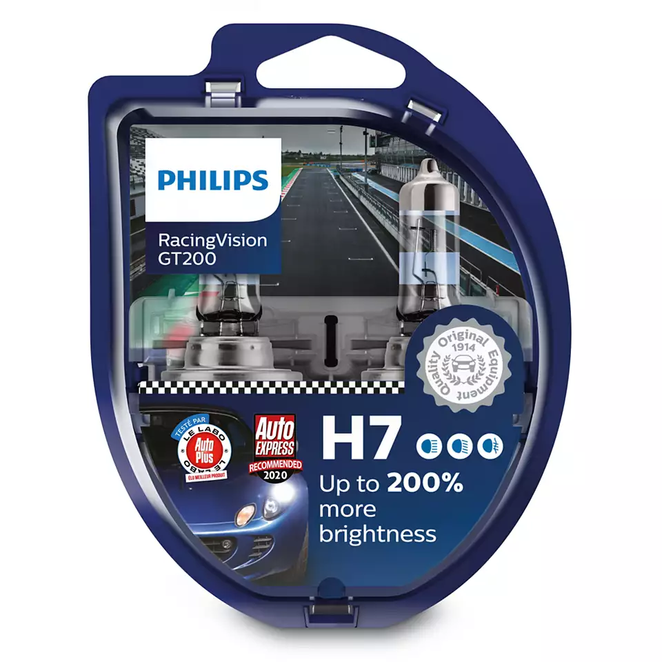 Halogenpære H7 Philips RacingVision GT200 +200% - sett 2 stk. – bilde 2