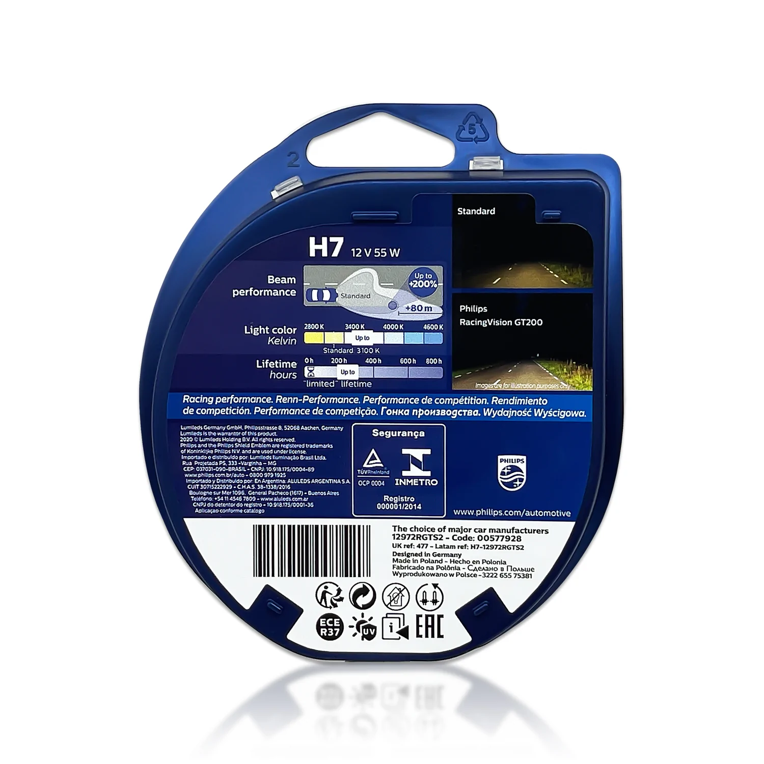 Halogenpære H7 Philips RacingVision GT200 +200% - sett 2 stk. – bilde 8