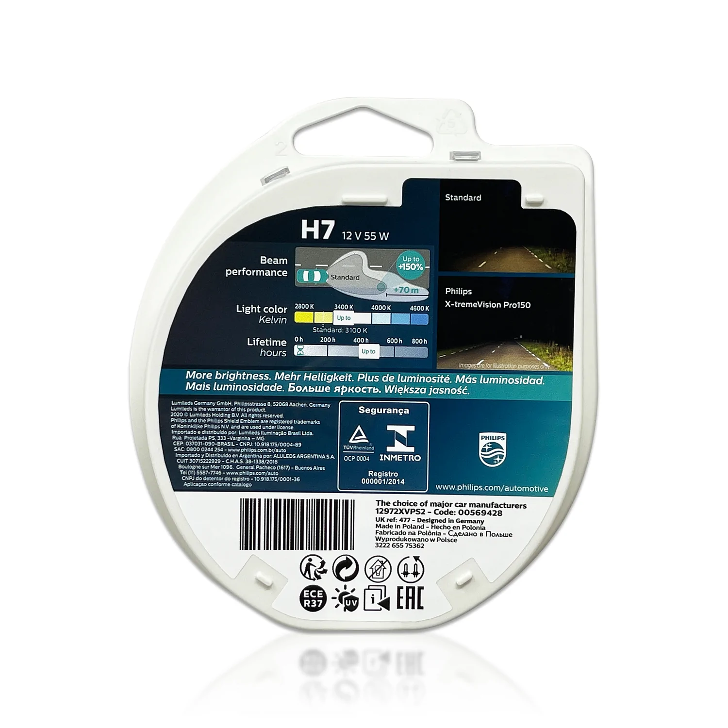 Halogenpære H7 Philips X-tremeVision Pro150 - sett 2 stk. Image 7