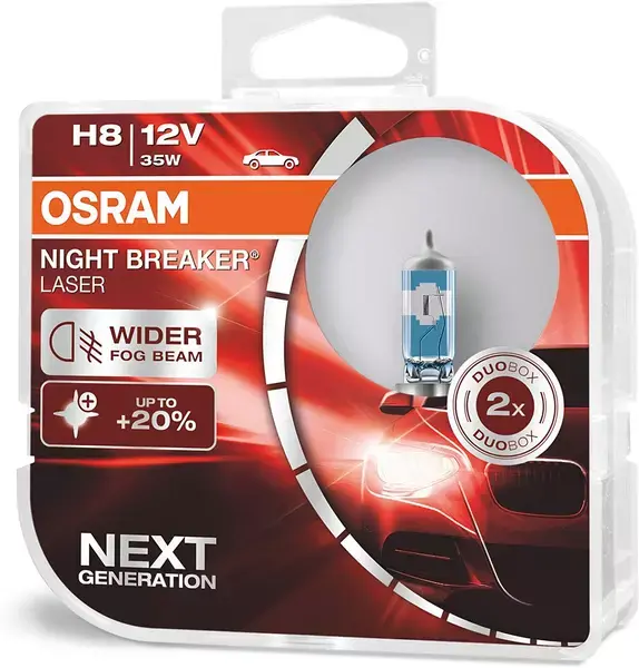 Halogenpære H8 Osram Night Breaker Laser +150% - sett 2 stk. – bilde 2