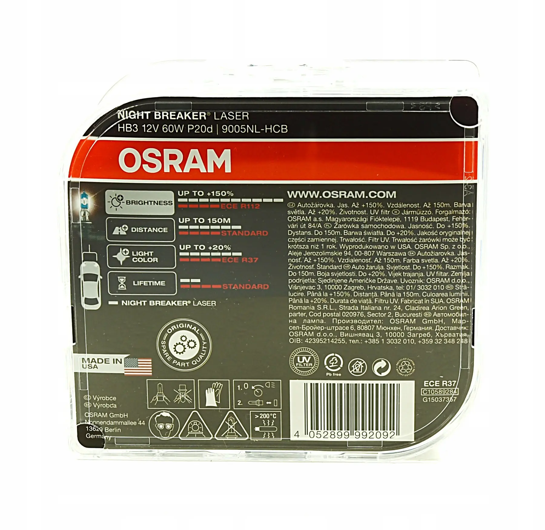 Halogenpære HB3 Osram Night Breaker Laser +150% - sett 2 stk. Image 3