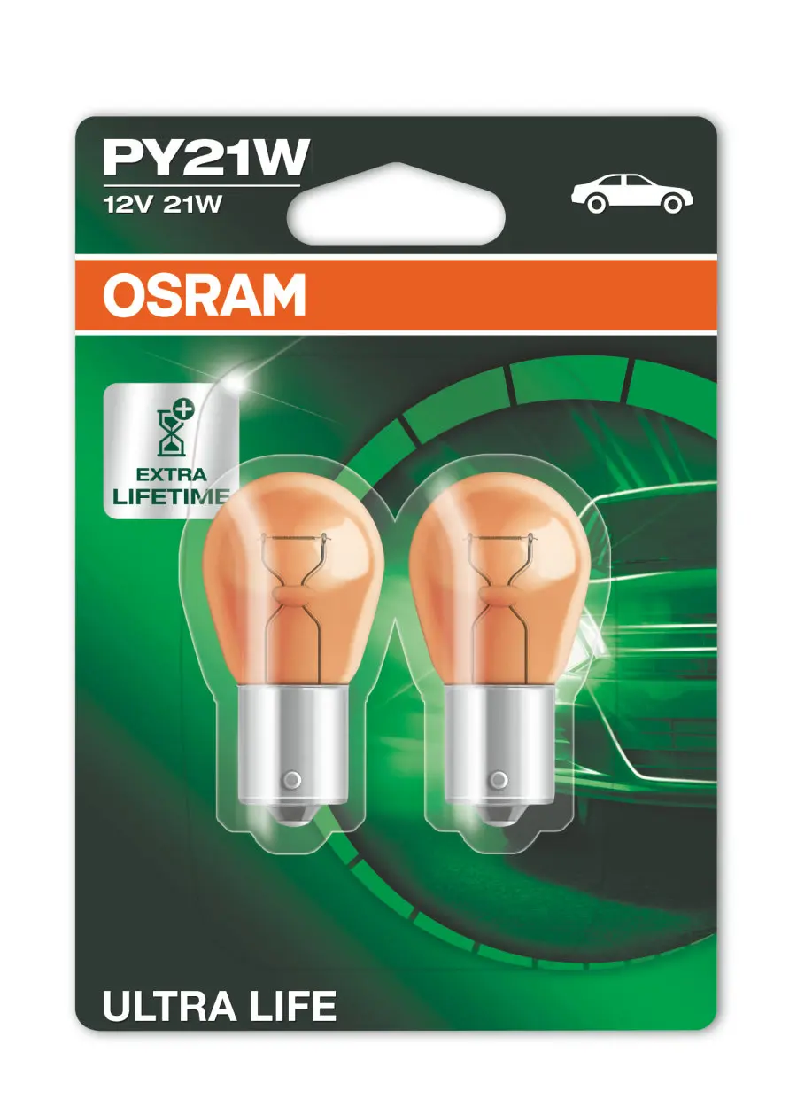 Halogenpære PY21W Osram Ultra Life Extra Lifetime Orange - sett 2 stk.