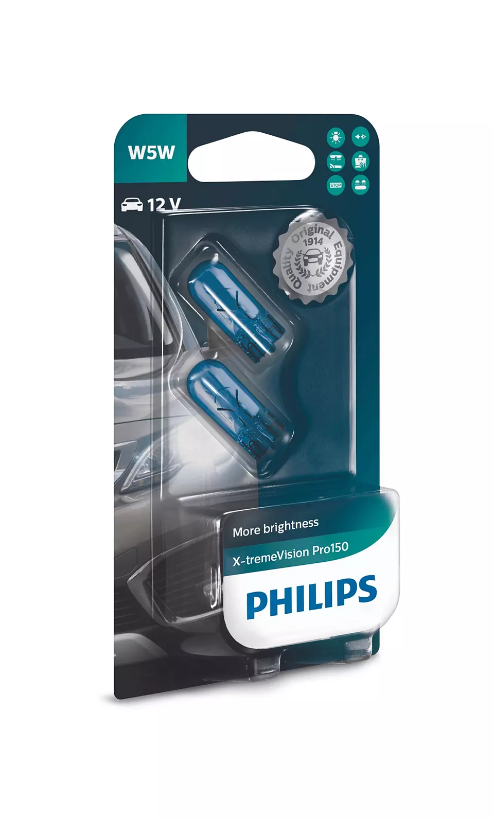 Halogenpære W5W Philips X-tremeVision Pro150 - sett 2 stk.