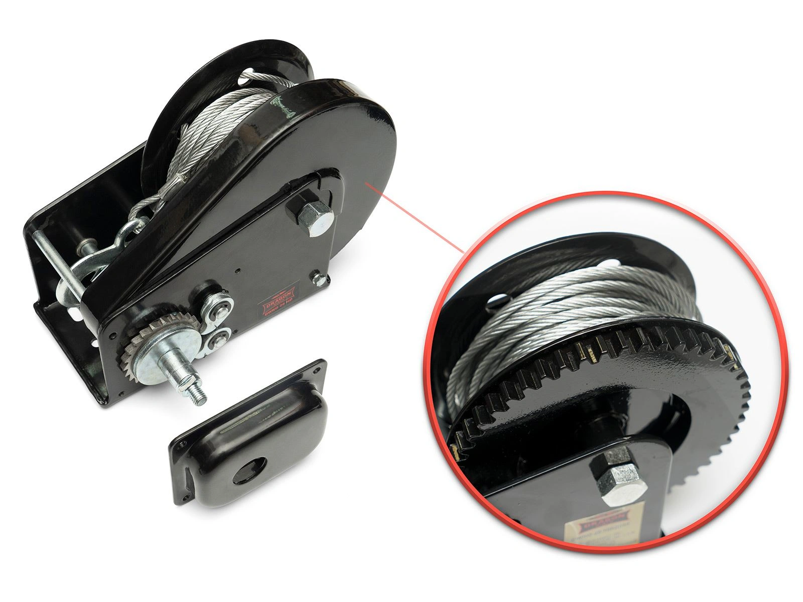 Håndvinsj Dragon Winch 1200 kg │ stålwire 17 m - med sveiv – bilde 3