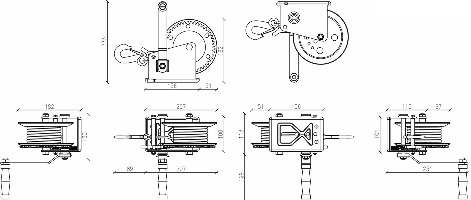 Håndvinsj Dragon Winch DWK 25 med kapsling stålline 1133 kg 10 m – bilde 8