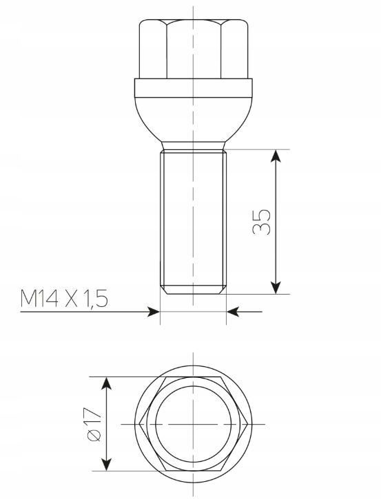 Hjulbolt TYPE kule M14x1.50 – 35 mm 1stk. Image 1