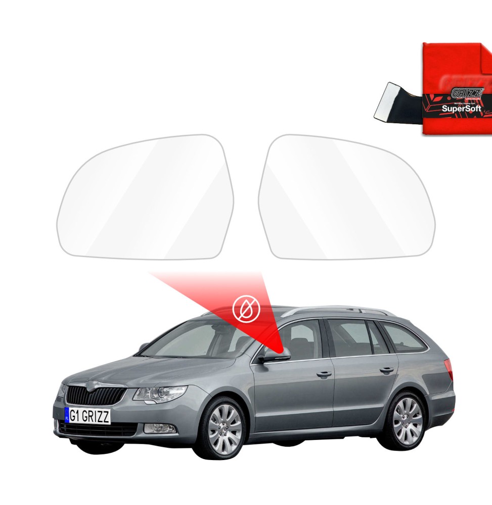 Hydrofil speilfolie Skoda Superb II 2008 - 2015 │ Folie mot regn for sidespeil – ZeroDrop Antidugg-folie