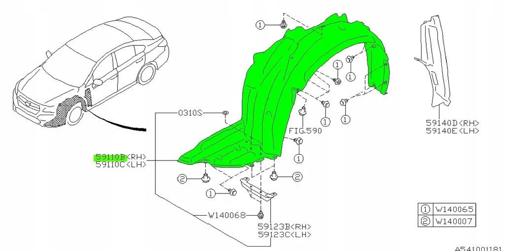 Innerskjerm foran Subaru Outback V (BS) 2014 - 2019 │ høyre side – bilde 2