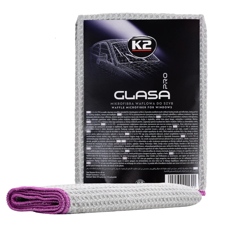 K2 Glasa Pro – mikrofiber for glass, speil og lykter (40×40 cm, 320 gsm)