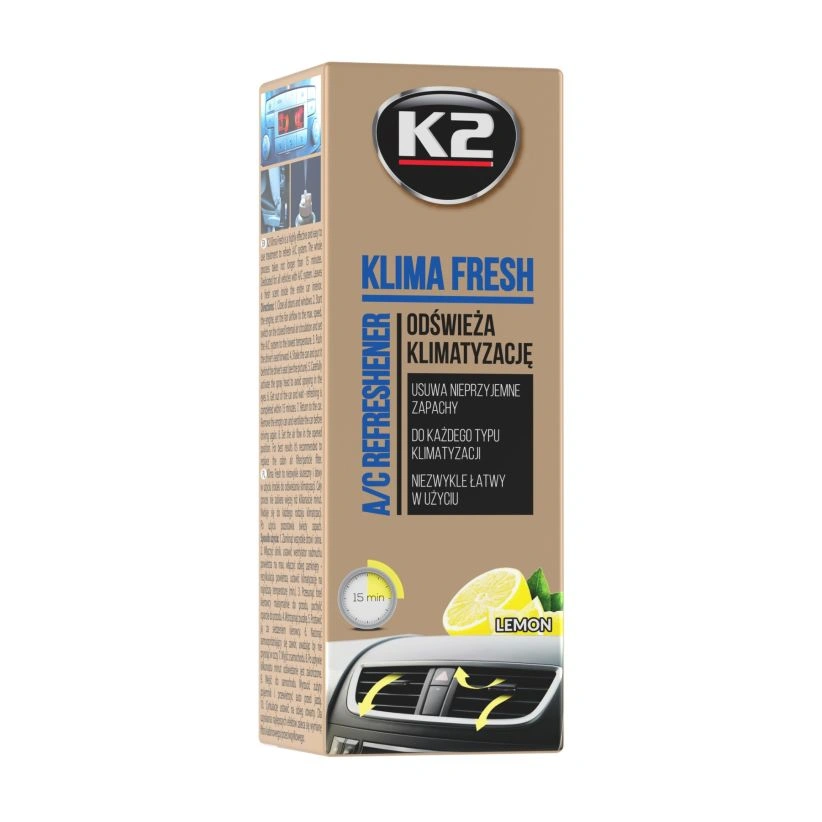 K2 Klima Fresh Lemon luktfjerner og frisker for klimaanlegg -150 ml – bilde 2