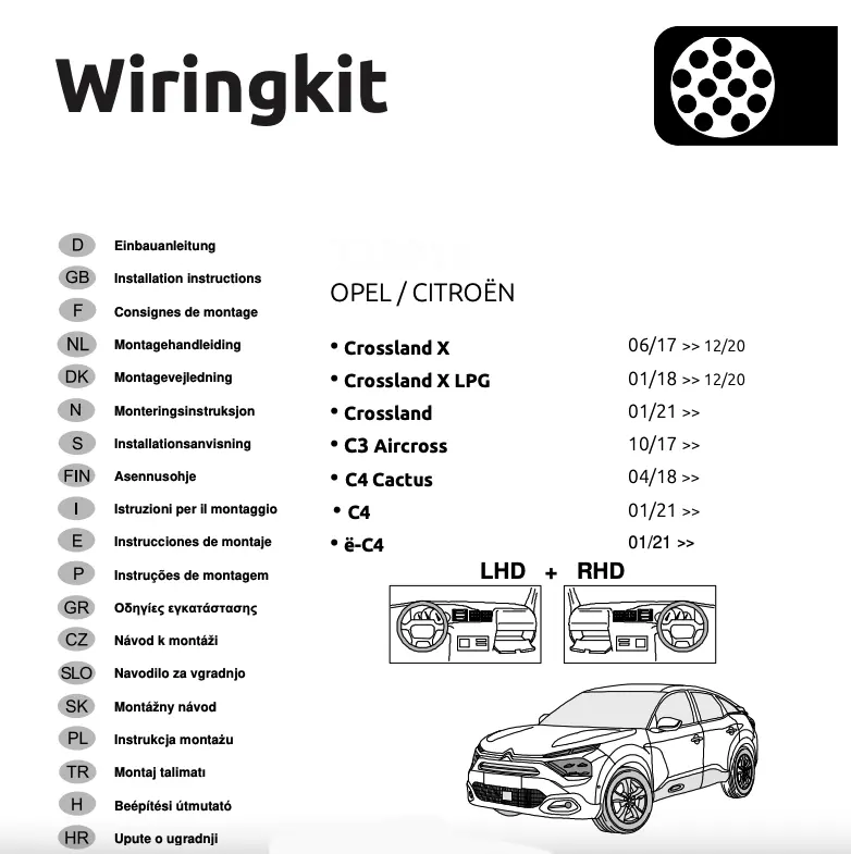 Kabelsett 13 pol tilhengerfeste Citroen C3 Aircross 2017 -> /  Citroën C4 III / ë-C4 2020->/ Citroën C4 CACTUS 2014-2018 / Opel Crossland X 2017->