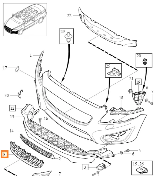 Kjølergrill Volvo Genuine® C70 2010-2013 │ OE 31290862