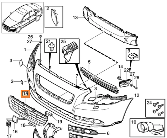 Kjølergrill Volvo Genuine® S40/V50 2008-2012 │ OE 31283150