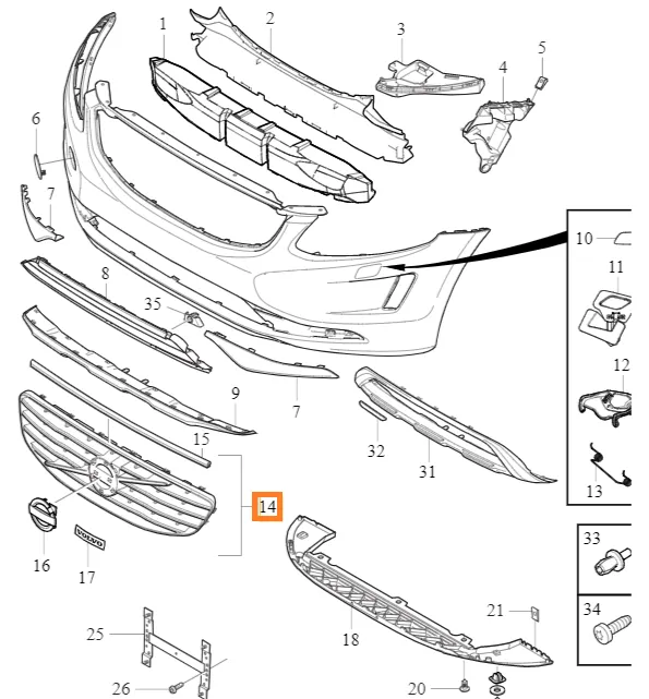 Kjølergrill Volvo Genuine® XC60 2014-2017 │ 31364322