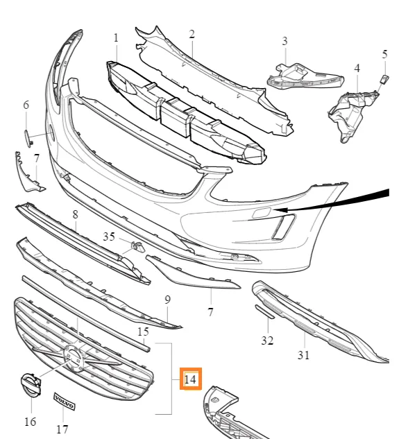 Kjølergrill Volvo Genuine® XC60 2016-2017 │ 31425881