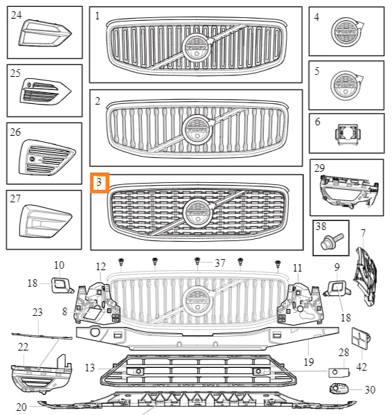 Kjølergrill Volvo Genuine® XC60 2018-2020 │ 31457464